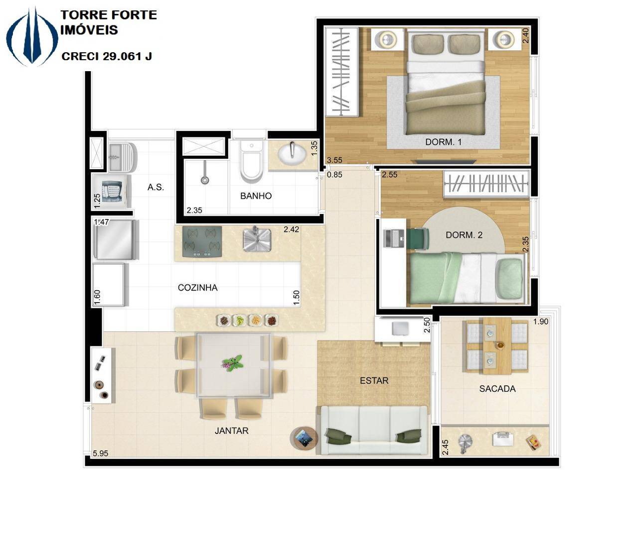 Apartamento à venda com 2 quartos, 56m² - Foto 4