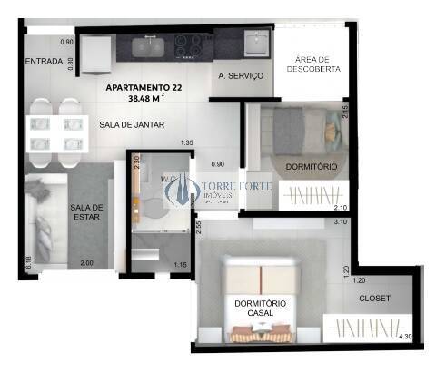 Apartamento à venda com 2 quartos, 38m² - Foto 3